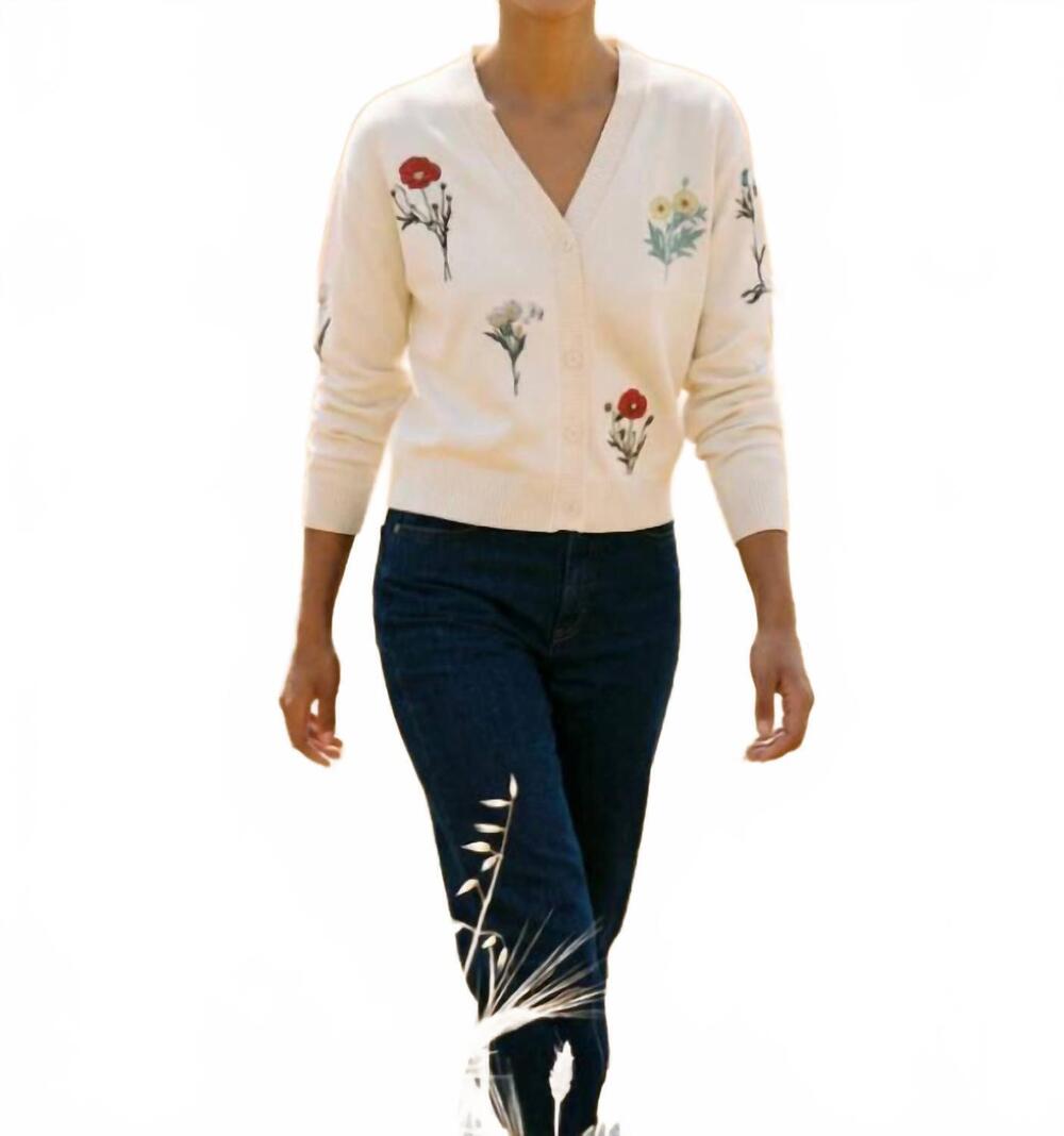 NEW VILAGALLO alina raw embroidered flowers cardigan in ecru